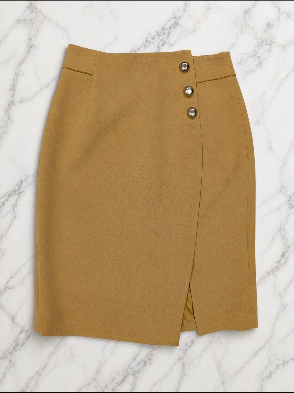 École de Paris Mustard Wrap Skirt High Waist Button Detail Size 70-97